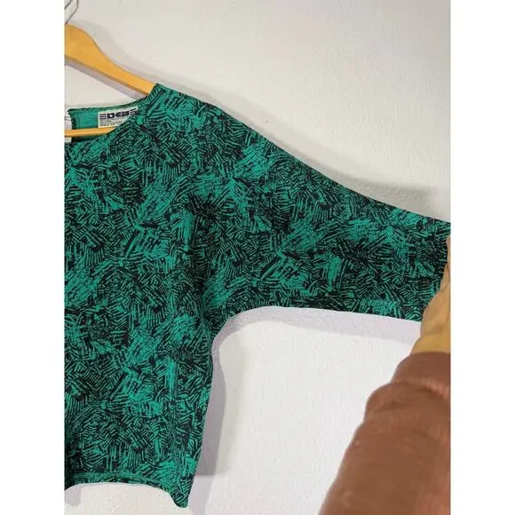 Vintage DEB Shirt 1990s  Abstract Womens Teal Black Boxy Fit M Artsy Grunge Y2K - Picture 4 of 8